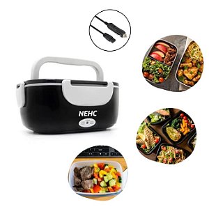 Marmita Térmica Elétrica 1,5L Portátil 220v Tomada e Carro 12v Preto